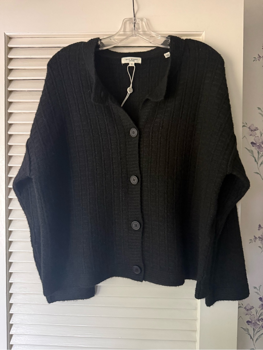 NWT Max Studio Textured Black Button-Up Wool Blend Cardigan Sweater in Size 1X